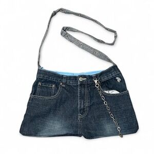 Reworked US Polo Assn. navy denim jean tote bag with chain detail
